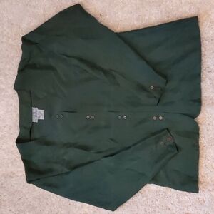 Jacob Brushed Silk Long Sleeve Button Up Top Emerald Green